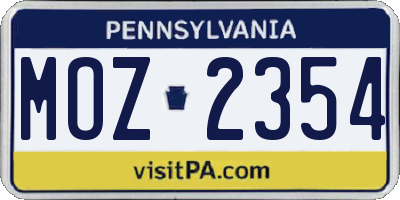 PA license plate MOZ2354