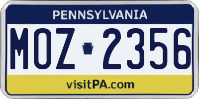 PA license plate MOZ2356