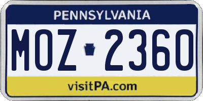 PA license plate MOZ2360