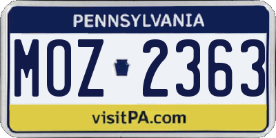PA license plate MOZ2363