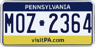 PA license plate MOZ2364