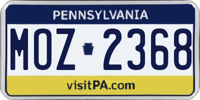 PA license plate MOZ2368