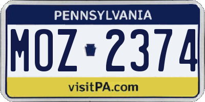 PA license plate MOZ2374