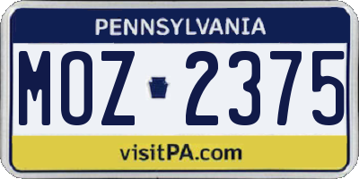 PA license plate MOZ2375