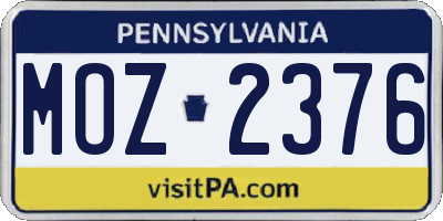 PA license plate MOZ2376