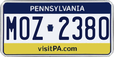 PA license plate MOZ2380