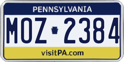 PA license plate MOZ2384