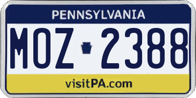 PA license plate MOZ2388