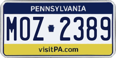 PA license plate MOZ2389