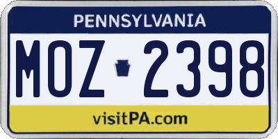 PA license plate MOZ2398