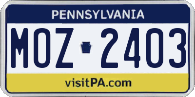 PA license plate MOZ2403