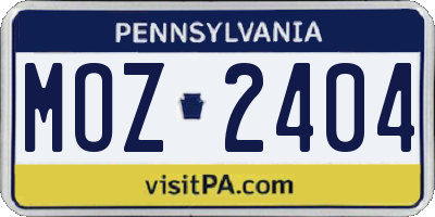 PA license plate MOZ2404