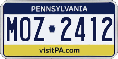 PA license plate MOZ2412