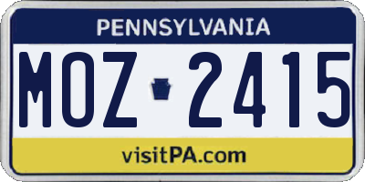 PA license plate MOZ2415