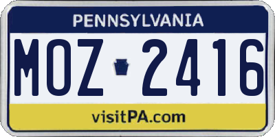 PA license plate MOZ2416