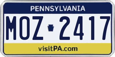 PA license plate MOZ2417