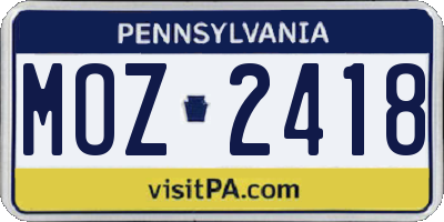 PA license plate MOZ2418