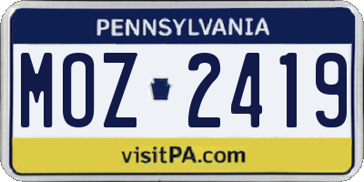 PA license plate MOZ2419