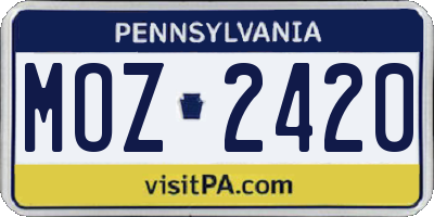PA license plate MOZ2420
