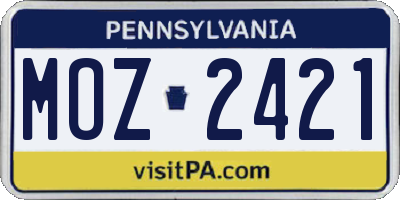 PA license plate MOZ2421