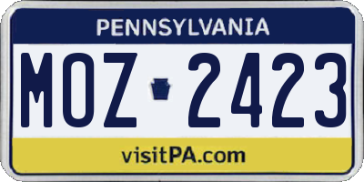 PA license plate MOZ2423