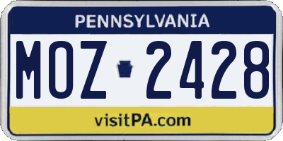 PA license plate MOZ2428