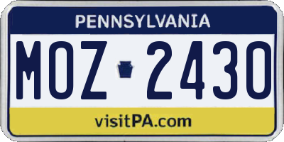 PA license plate MOZ2430