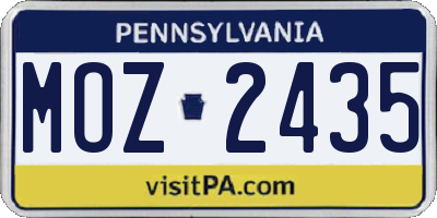 PA license plate MOZ2435