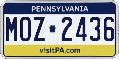 PA license plate MOZ2436