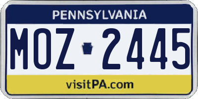 PA license plate MOZ2445