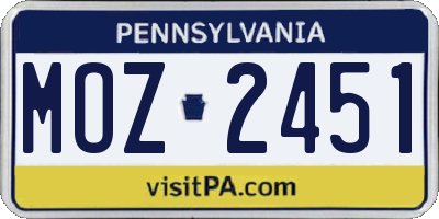 PA license plate MOZ2451