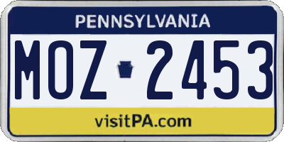 PA license plate MOZ2453