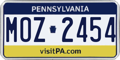 PA license plate MOZ2454