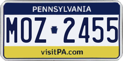 PA license plate MOZ2455