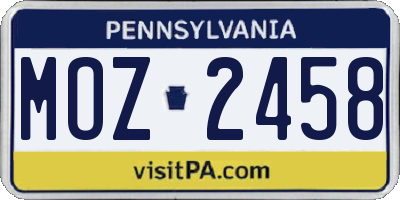 PA license plate MOZ2458