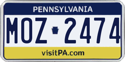PA license plate MOZ2474