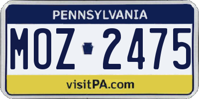 PA license plate MOZ2475