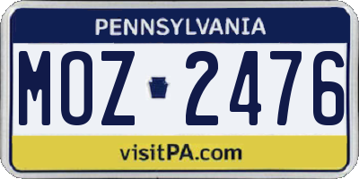 PA license plate MOZ2476