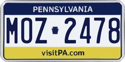 PA license plate MOZ2478
