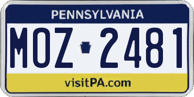 PA license plate MOZ2481