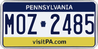PA license plate MOZ2485