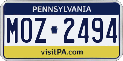 PA license plate MOZ2494