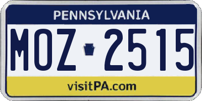 PA license plate MOZ2515