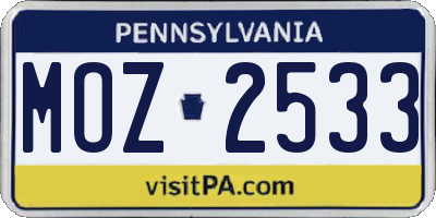 PA license plate MOZ2533
