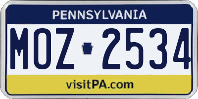 PA license plate MOZ2534