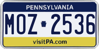 PA license plate MOZ2536