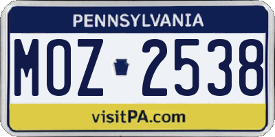 PA license plate MOZ2538