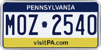 PA license plate MOZ2540