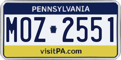 PA license plate MOZ2551