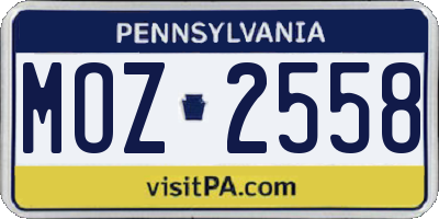 PA license plate MOZ2558